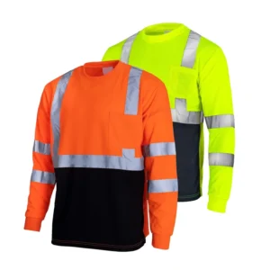High Visibility Men Construction Site Tshirt Reflective Fluorescent Breathable Long Sleeve Hi Vis Safety Work Shirt With Logo