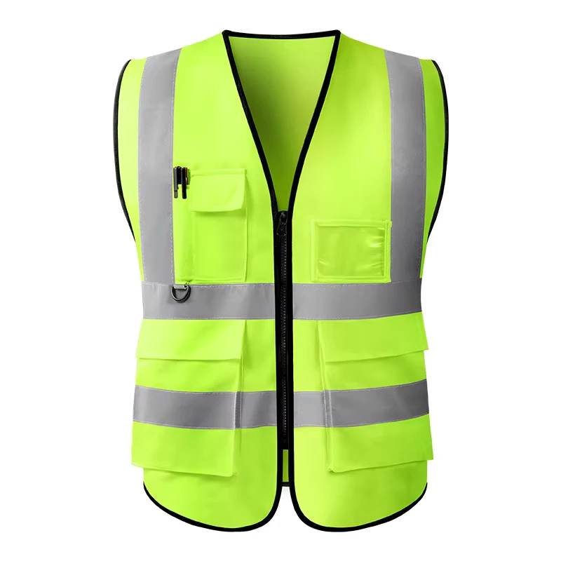 High-Visibility Mesh Reflective Construction Safety Vest with Pockets and Zipper