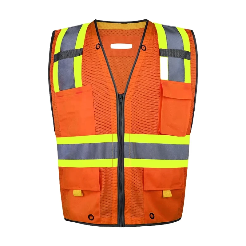 High Visibility Mesh Reflective Custom Logo Safety Vest Multi pocket Design Reflective Strips Lightweight Breathable Safety Vest