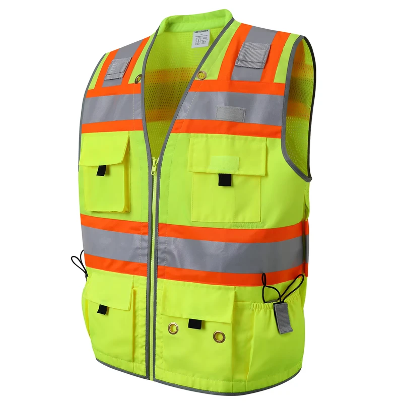 High Visibility Mesh Safety Vest ANSI Class 2 with Back Large Cargo Pocket and Pockets for Construction