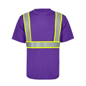 High Visibility Multi Scenario Use Reflective Workwear Tee Mesh Ventilation Fluorescent Purple Reflective Stripes Safety T Shirt