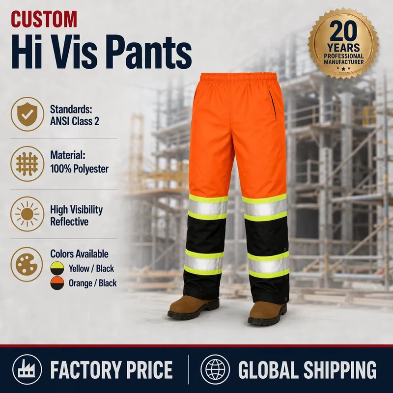 High Visibility Orange Black Elastic Waist Traffic Road Way Construction Reflective Safety Waterproof Hi Vis Pants