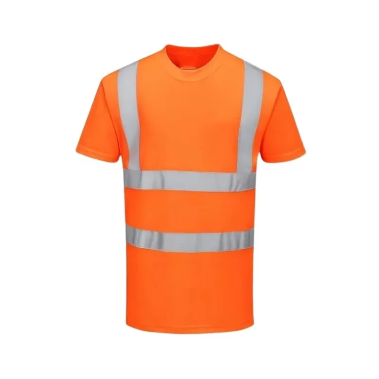 High-Visibility-Orange-Breathable-Short-Sleeve-Safety-Work-T-Shirt-with-Two-Reflective-Stripes-Unisex-Polyester