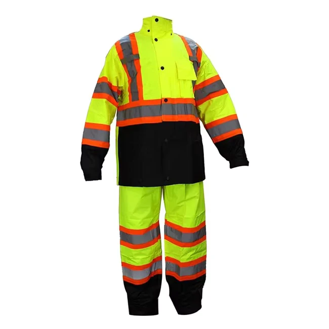 High-Visibility Oxford Polyester Waterproof Rain Suit Jacket and Pants