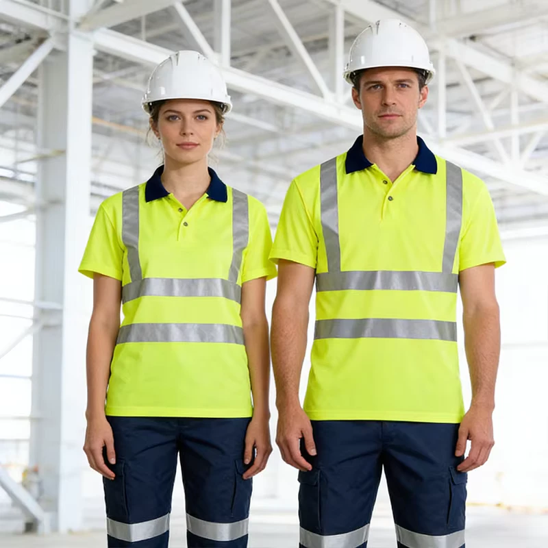 High Visibility Polyester Hi Vis Polo Shirts Fluorescent Construction Reflective Safety T Shirt Workwear Roadway Night Clothing