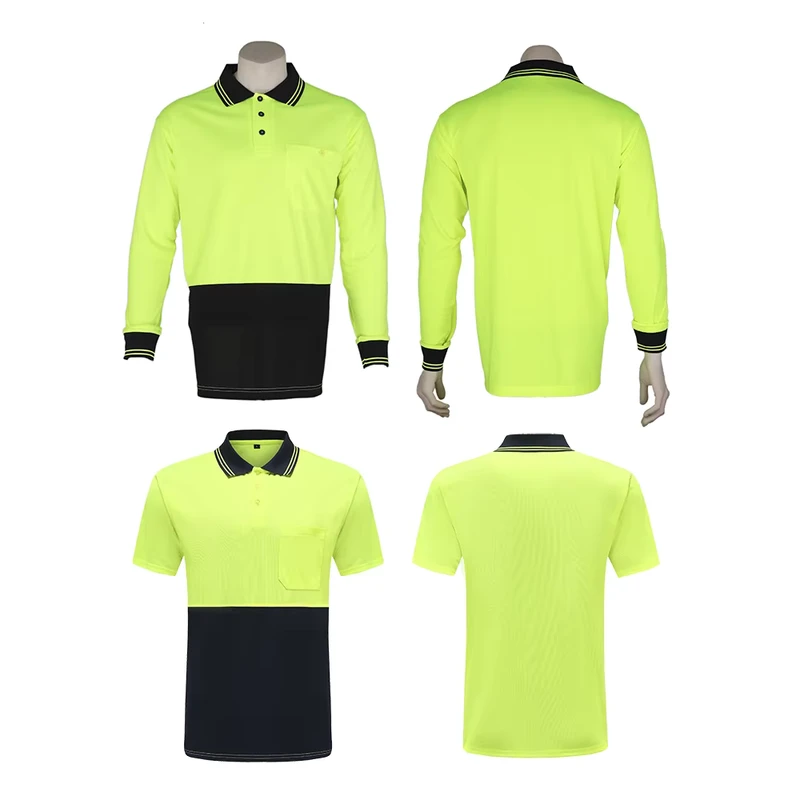 High Visibility Polyester Polo Shirt Quick Dry Long Sleeve Two Tone Construction Work Shirt
