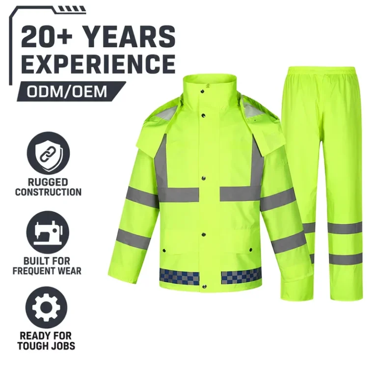 High-Visibility-Rain-Suit-Fluorescent-Green-300D-Oxford-PU-Reflective-Safety-Trim-for-Road-Work-and-Traffic-Duty