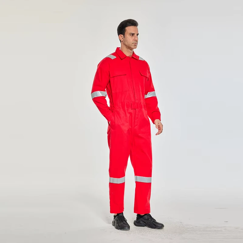 High Visibility Red Coverall with 3M Reflective Strips Industrial Safety Workwear for Engineering