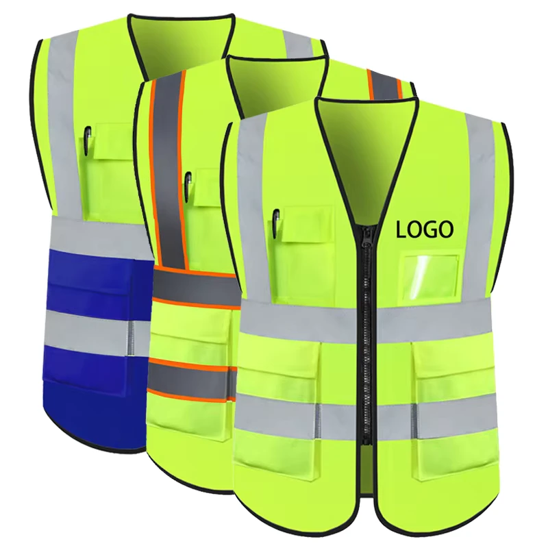 High-Visibility Reflective Construction Safety Vest with Pockets