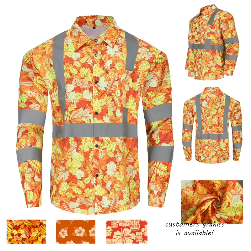 High Visibility Reflective Long Sleeve Safety Shirt for Construction Hi Vis Workwear with Custom Print