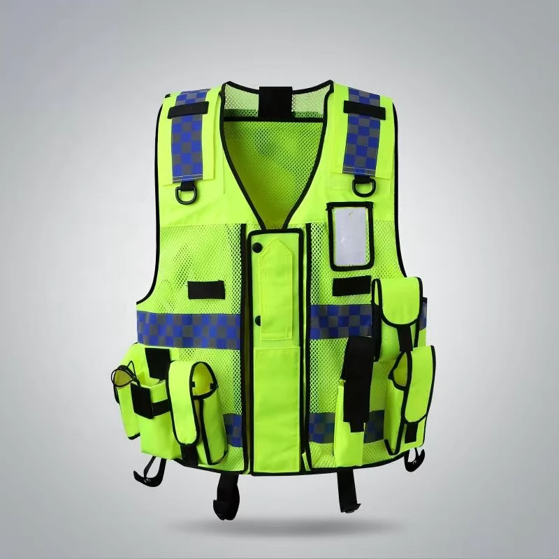 High-Visibility Reflective Multi-Pocket Security Work Vest for Traffic, Motorcycle, and Rescue
