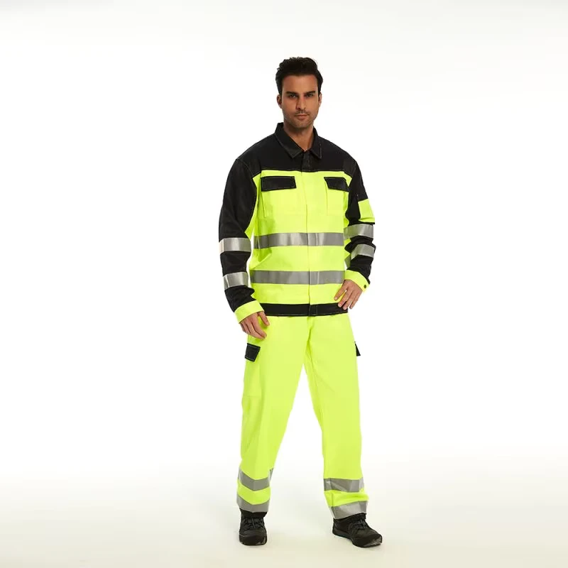 High-Visibility Reflective Safety Jacket and Cargo Pants Workwear Suit