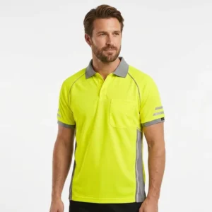 High Visibility Reflective Safety Polo Shirt Silver Stripes Breathable Quick Dry Workwear