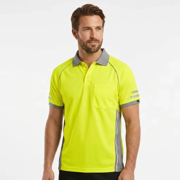 High-Visibility-Reflective-Safety-Polo-Shirt-Silver-Stripes-Breathable-Quick-Dry-Workwear