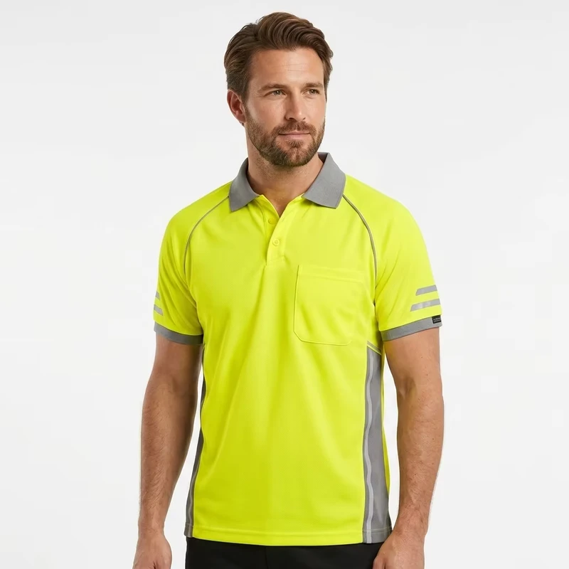 High Visibility Reflective Safety Polo Shirt Silver Stripes Breathable Quick Dry Workwear