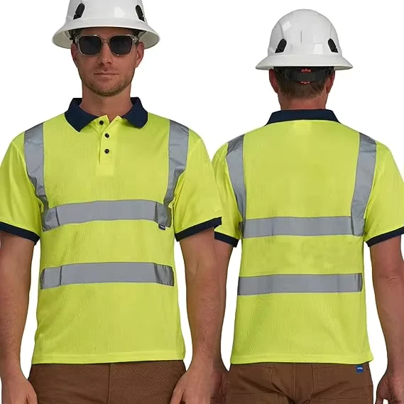 High Visibility Reflective Safety Polo Shirt and Vest for Construction Workers, Breathable Quick-Dry Fluorescent Fabric