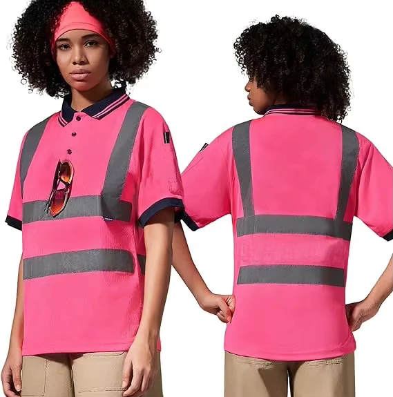 High Visibility Reflective Safety Polo Shirt and Vest for Construction Workers, Breathable Quick-Dry Fluorescent Fabric