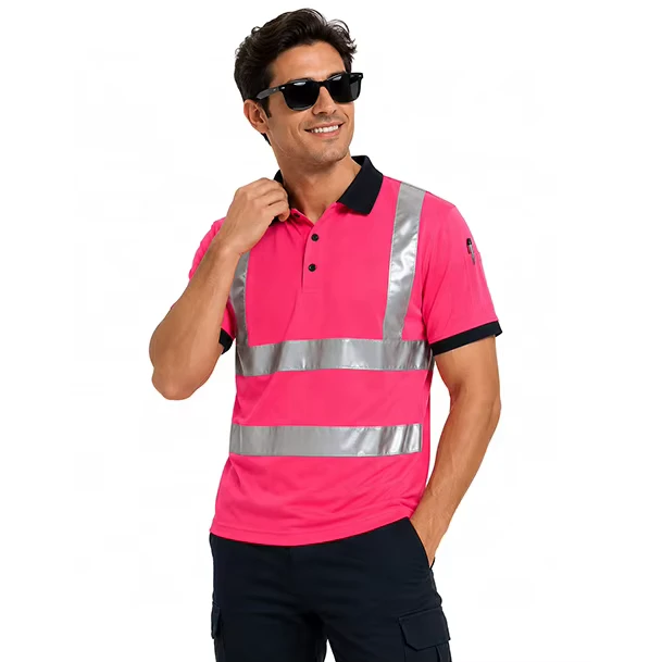 High Visibility Reflective Safety Polo Shirt and Vest for Construction Workers, Breathable Quick-Dry Fluorescent Fabric