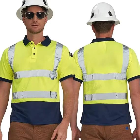 High Visibility Reflective Safety Polo Shirt and Vest for Construction Workers, Breathable Quick-Dry Fluorescent Fabric