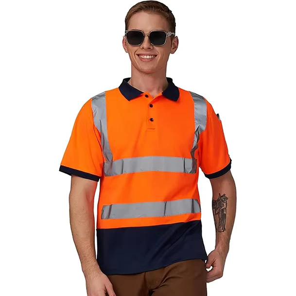 High Visibility Reflective Safety Polo Shirts and Vests, Breathable Quick-Dry Fluorescent Fabric, Construction Workwear
