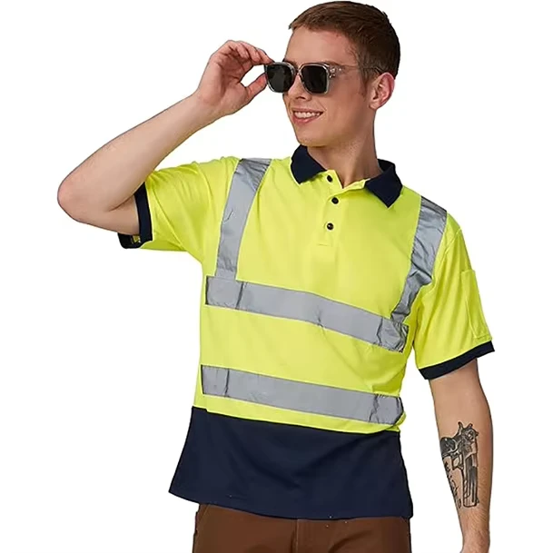 High Visibility Reflective Safety Polo Shirts and Vests for Construction Workers Breathable Quick Dry Fluorescent Fabric