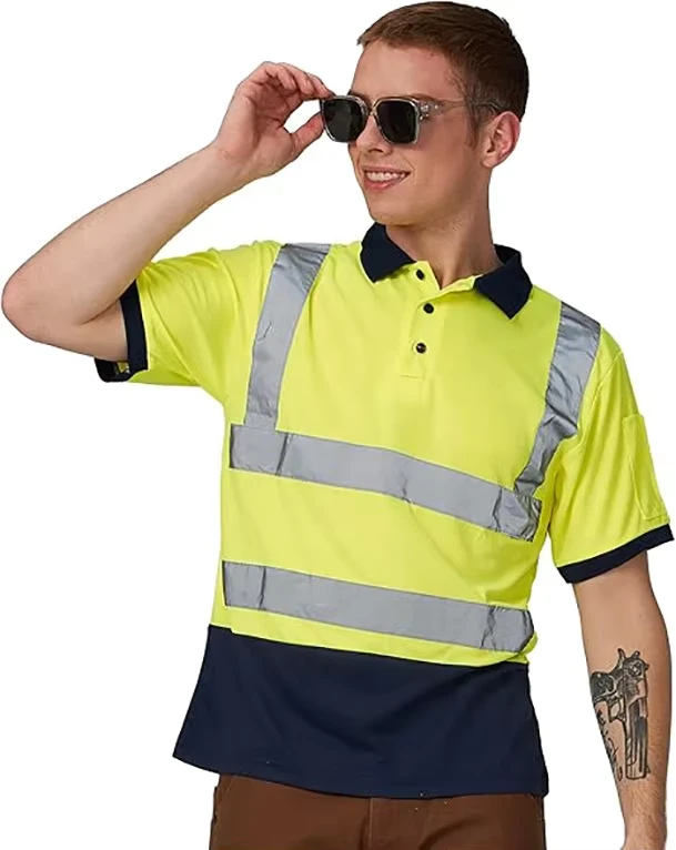 High Visibility Reflective Safety Polo Shirts and Vests for Construction Workers Breathable Quick Dry Fluorescent Fabric