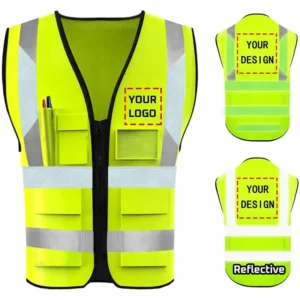 High Visibility Reflective Safety Vest Lemon Construction Work Gilet Zipper Pocket EN 20471