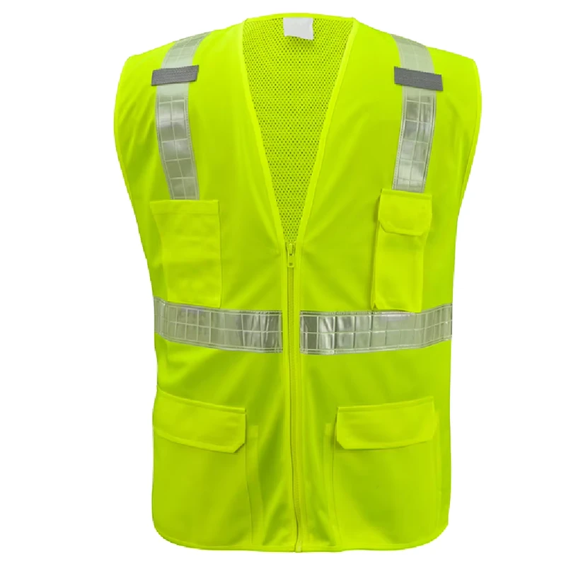 High Visibility Reflective Safety Vest Mesh Back Multi-Pocket Zipper Front Construction Road Traffic
