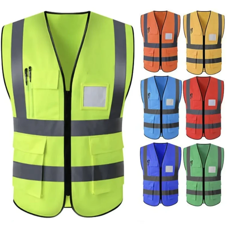 High Visibility Reflective Safety Vest with Pockets and Zipper Mesh Jacket