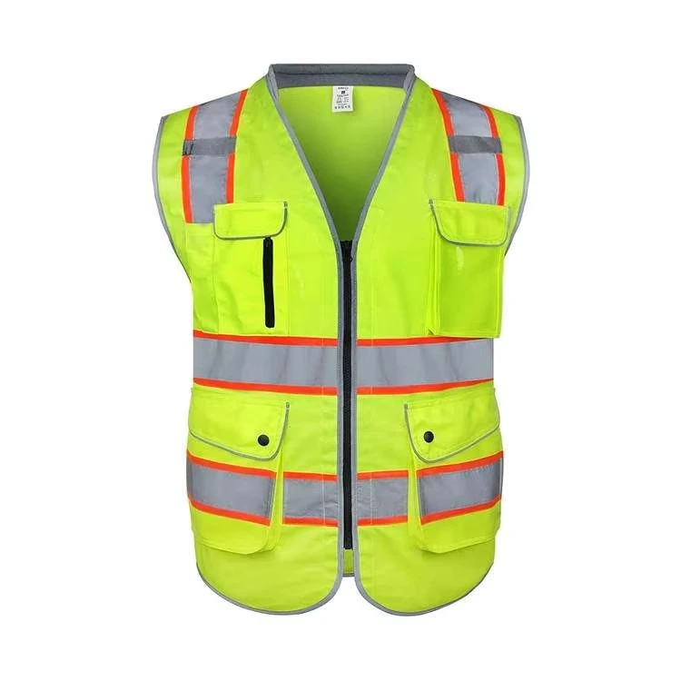 High-Visibility Reflective Safety Vest with Pockets and Zipper