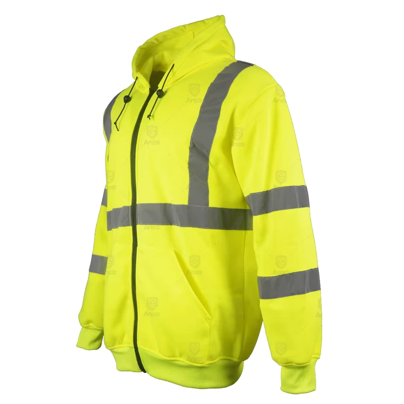 High Visibility Reflective Safety Work Sweatshirt Hoodie Customized Logo Unisex Polar Fleece Winter Warming Fluorescent Safety
