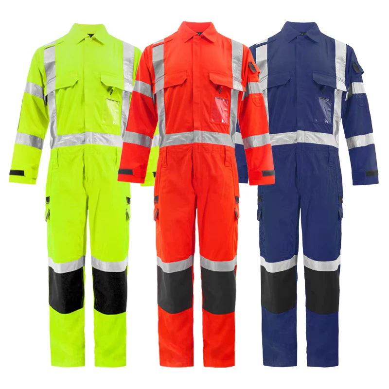 High-Visibility Reflective Stripe Coverall Workwear for Mining and Mechanics