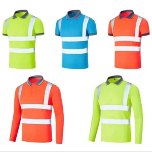 High Visibility Reflective Stripe Crew Collar Work Safety T Shirts Construction Engineer Long Sleeve Hi vis Security Polo Shirts