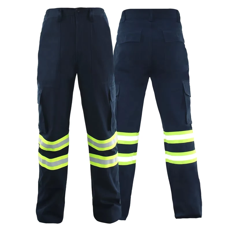 High Visibility Reflective Strips Cotton Work Pants Breathable Construction Outdoor Cargo Workwear Trousers