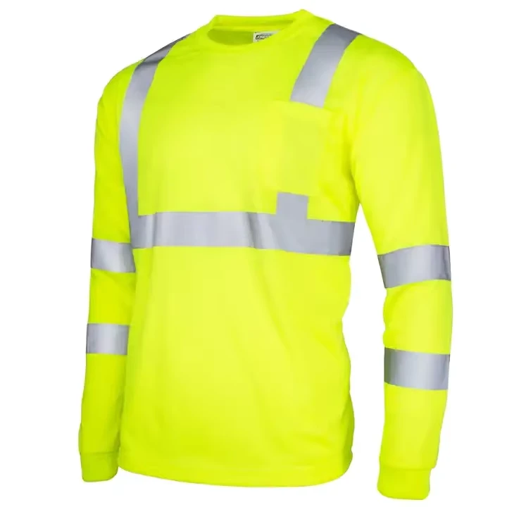 High Visibility Reflective Strips Safety T Shirt Hi Vis Work Shirts With Pockets T Shirts Long Sleeves for Men