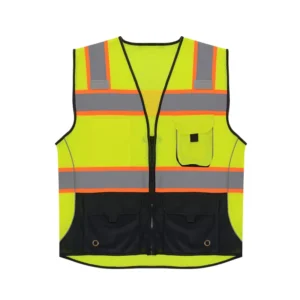High-Visibility Reflective Surveyor Construction Safety Vest with Zipper, Mesh, and Multi-Pockets