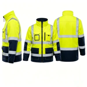 High Visibility Reflective Waterproof Safety Jacket Yellow Navy Two Tone Hi Vis Workwear Multi Pockets Construction Road Workers