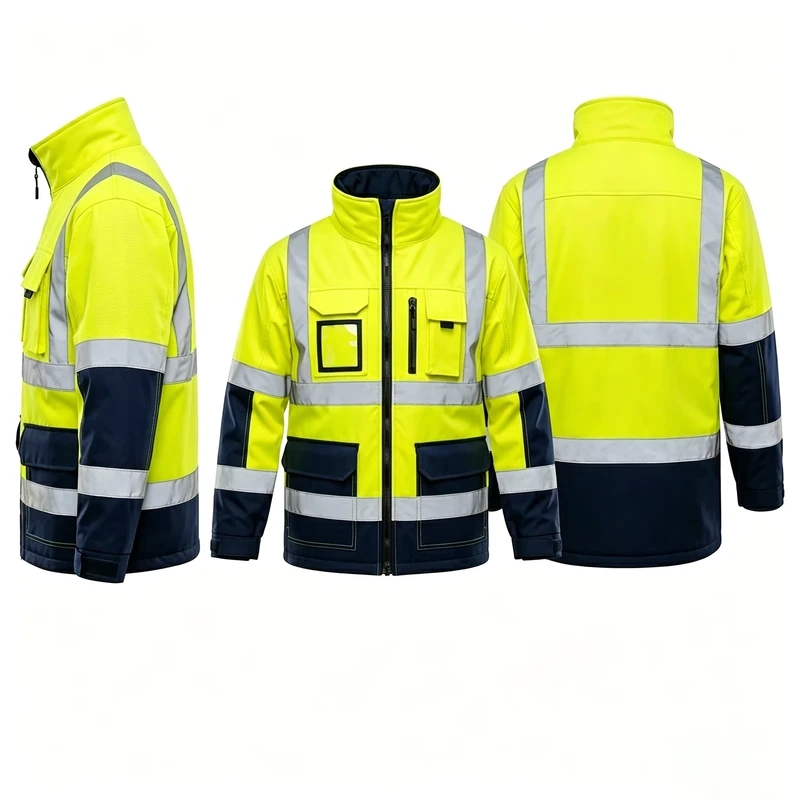 High Visibility Reflective Waterproof Safety Jacket Yellow Navy Two Tone Hi Vis Workwear Multi Pockets Construction Road Workers