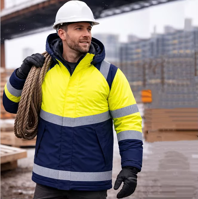 High Visibility Reflective Winter Jacket Waterproof Insulated Safety Workwear Hi Vis Coat for Construction Industrial Workers