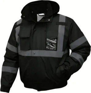 High Visibility Reflective Winter Safety Jacket Black Polyester Safety Jacket