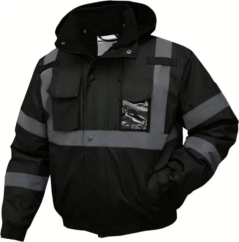 High Visibility Reflective Winter Safety Jacket Black Polyester Safety Jacket