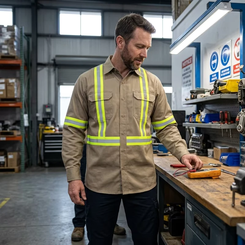 High Visibility Reflective Work Shirt Men's Long Sleeve Grey Safety Construction Shirt with Pockets Industrial Safety Uniform