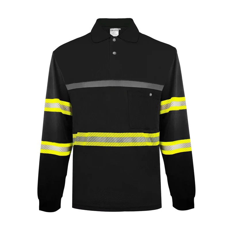 High Visibility Reflective Work Shirt Two Tone Hi Vis Safety Polo Shirts Long Sleeve Breathable Fabric Custom Logo