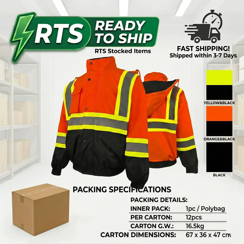 High Visibility Safety Jacket Two Tone Reflective Bomber Workwear Waterproof Winter Coat Orange Yellow Black