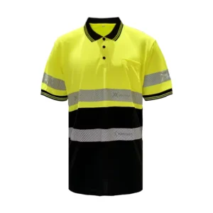High Visibility Safety Polo Shirt Short Sleeve Breathable Yellow Mix Black Construction Work Wear Hi Vis Shirts Reflective