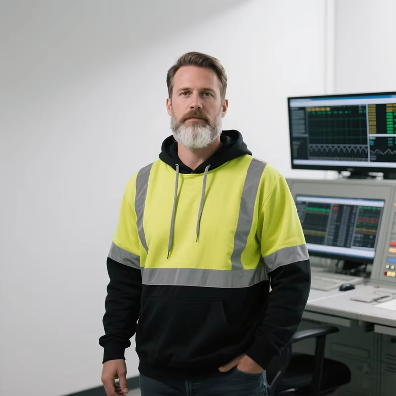 High Visibility Safety Sweatshirt Industrial Construction Traffic Fleece Pullover Jacket Workwear Reflective Hi Vis Work Hoodies