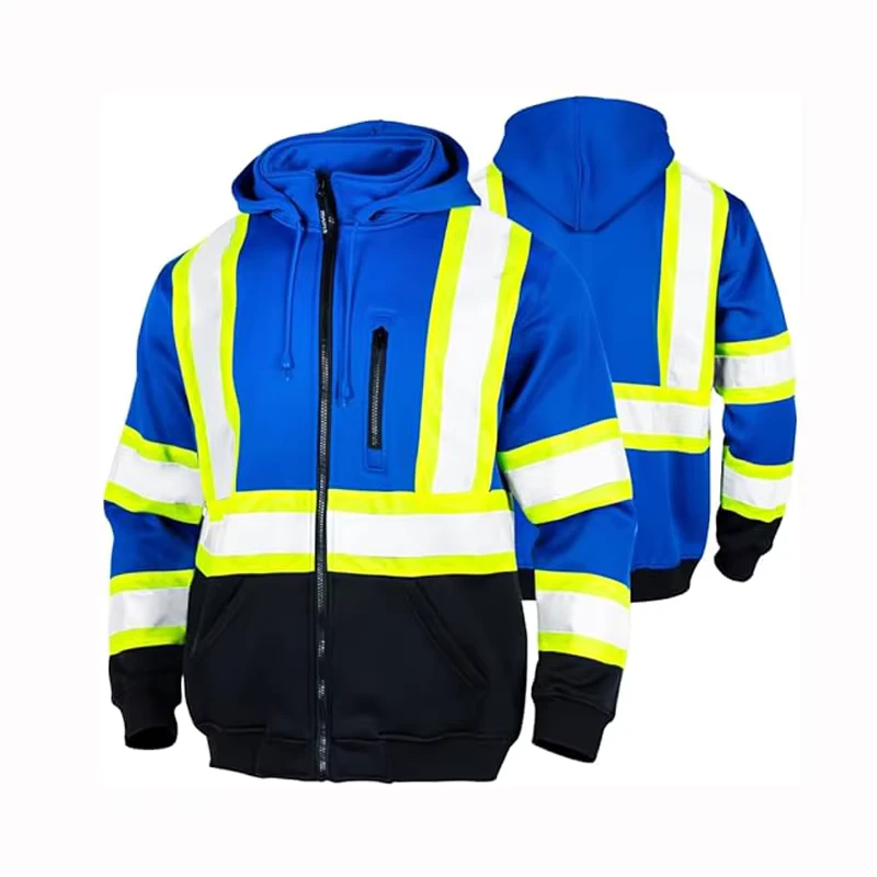 High Visibility Safety Sweatshirts Fleece Zip Closure Safety Pullover ANSI Class 3 Jackets Detachable Reflective Work Hoodies
