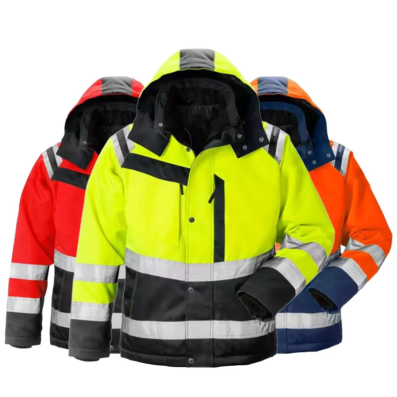 High Visibility Security Workwear Coat Industrial Hi Vis Custom Logo Reflective Safety Clothing Winter Welding Worker Jacket