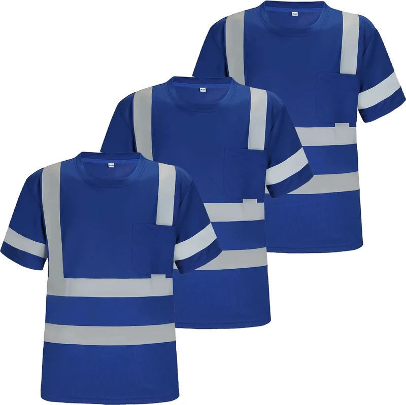 High Visibility Shirts Quick Dry Safety T Shirts with Reflective Strips and Pocket Short Hi Vis Construction Work