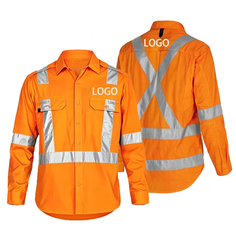 High Visibility Shirts Worker Security Reflective Safety Hi Vis Work Clothing Reflective Logo Printing Workwear